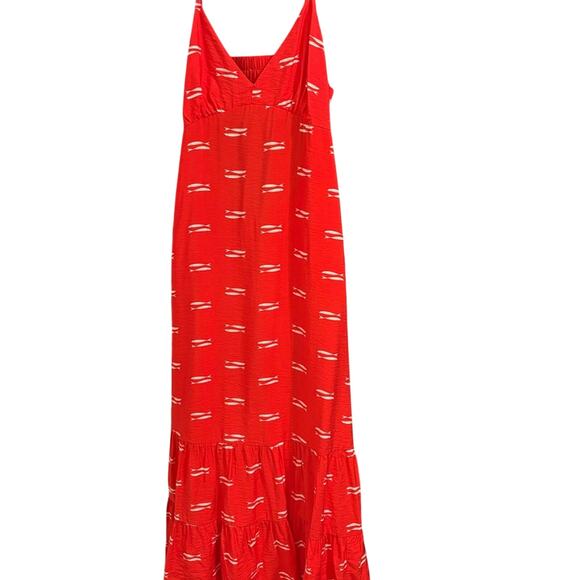 A New Day Red Fish Print Maxi Dress Open Back Spaghetti Strap Pockets M - Picture 2 of 5